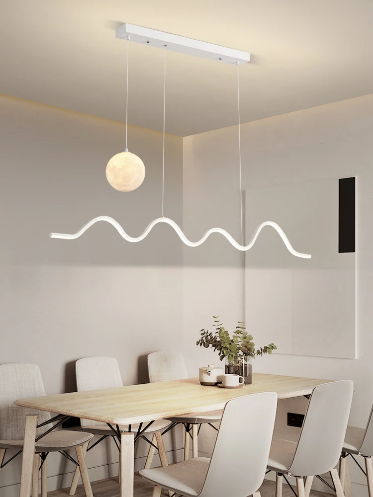 Dining room chandelier light luxury Nordic creative personality LED wave pattern dining room dining table bar lamp