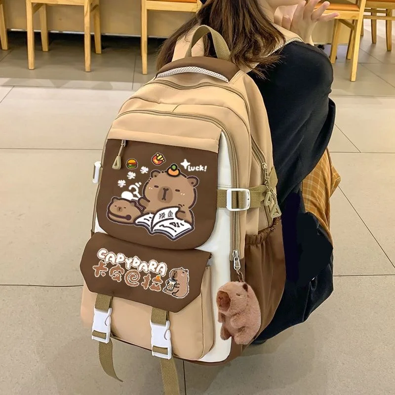 Capybara sırt çantası sevimli sırt çantası peluş Schoolbag karikatür yumuşak komik hayvan büyük kapasiteli dolması Unisex Y2K estetik sırt çantaları