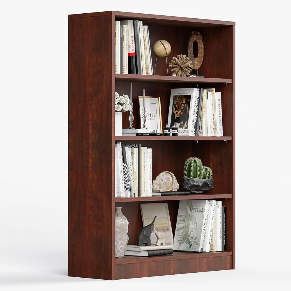 

4 Shelf boockase Display Bookcase Freestanding Wooden Bookshelves for Home Office Living Room,48 Inch Height，Cherry