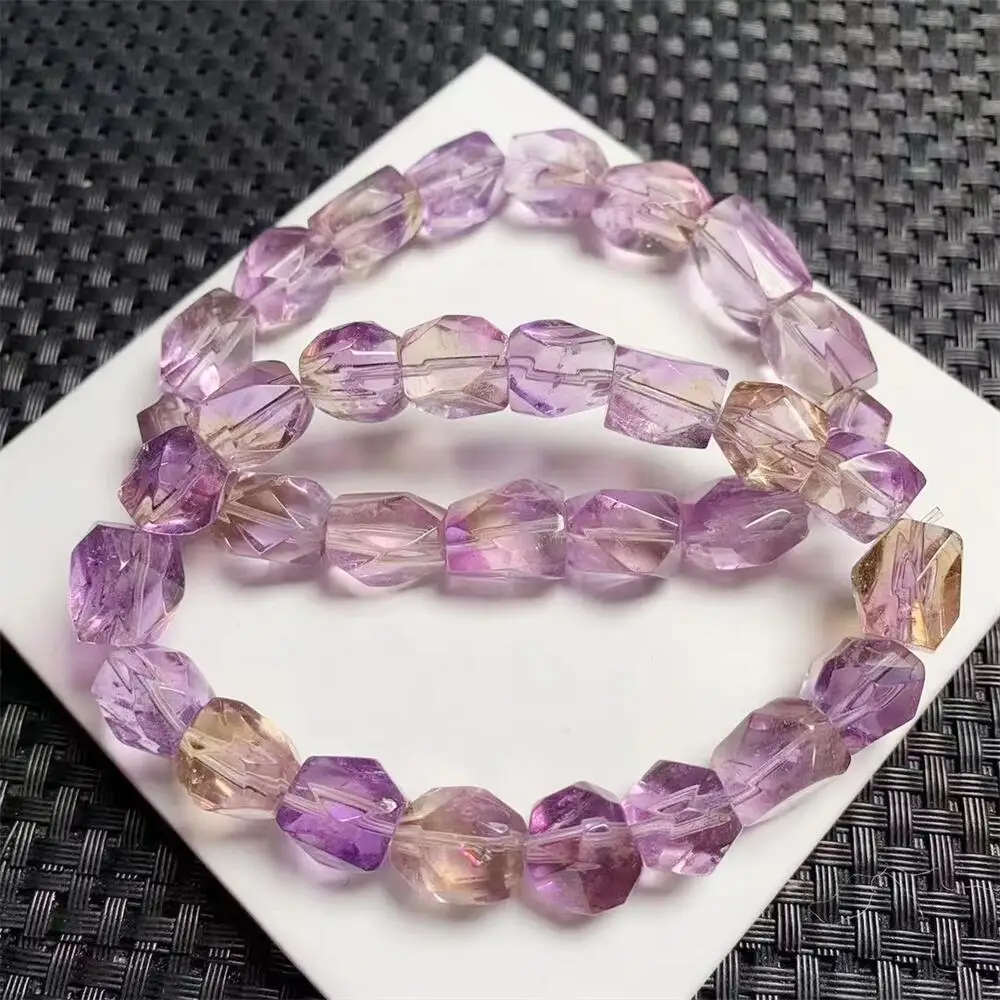 Natural Ametrine Octagonal Bracelet Men Women Reiki Healing Strand Bangles Fashion Wristband Jewelry Gift 1pcs