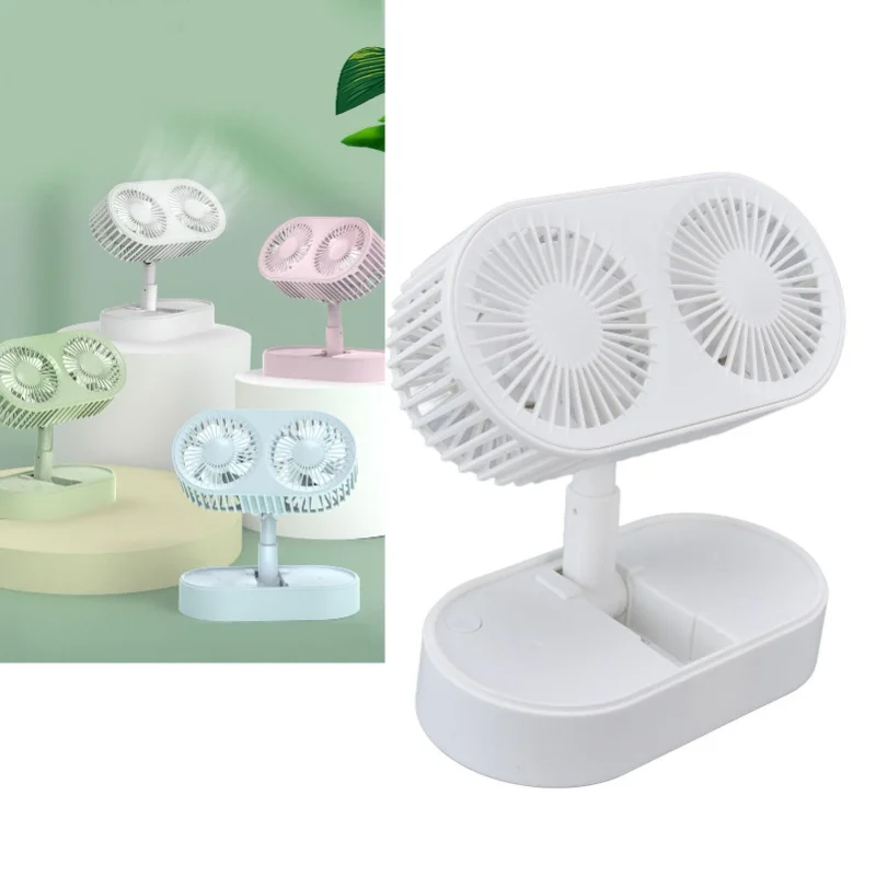 Desktop Double Fan Dual Motor 135° Angle Adjustable Handheld Fan Three Levels Adjustable Low Noise Operation Fan For OfficeWhite
