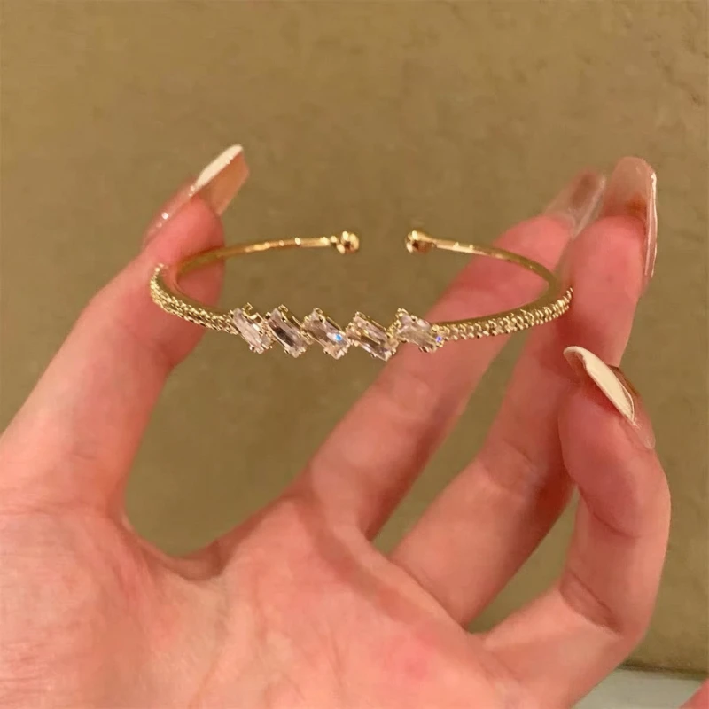 New Irregular Crystal Zircon Bracelet for Women Girls Luxury Adjustable Opening Bracelet Wedding Charm Fashion Jewelry Gifts