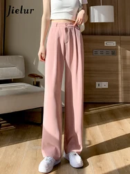 Jielur Suit Pants Women Pockets Straight Casual Loose Fashion Korean Pants New Spring Summer Black Pink Trousers S-XXL