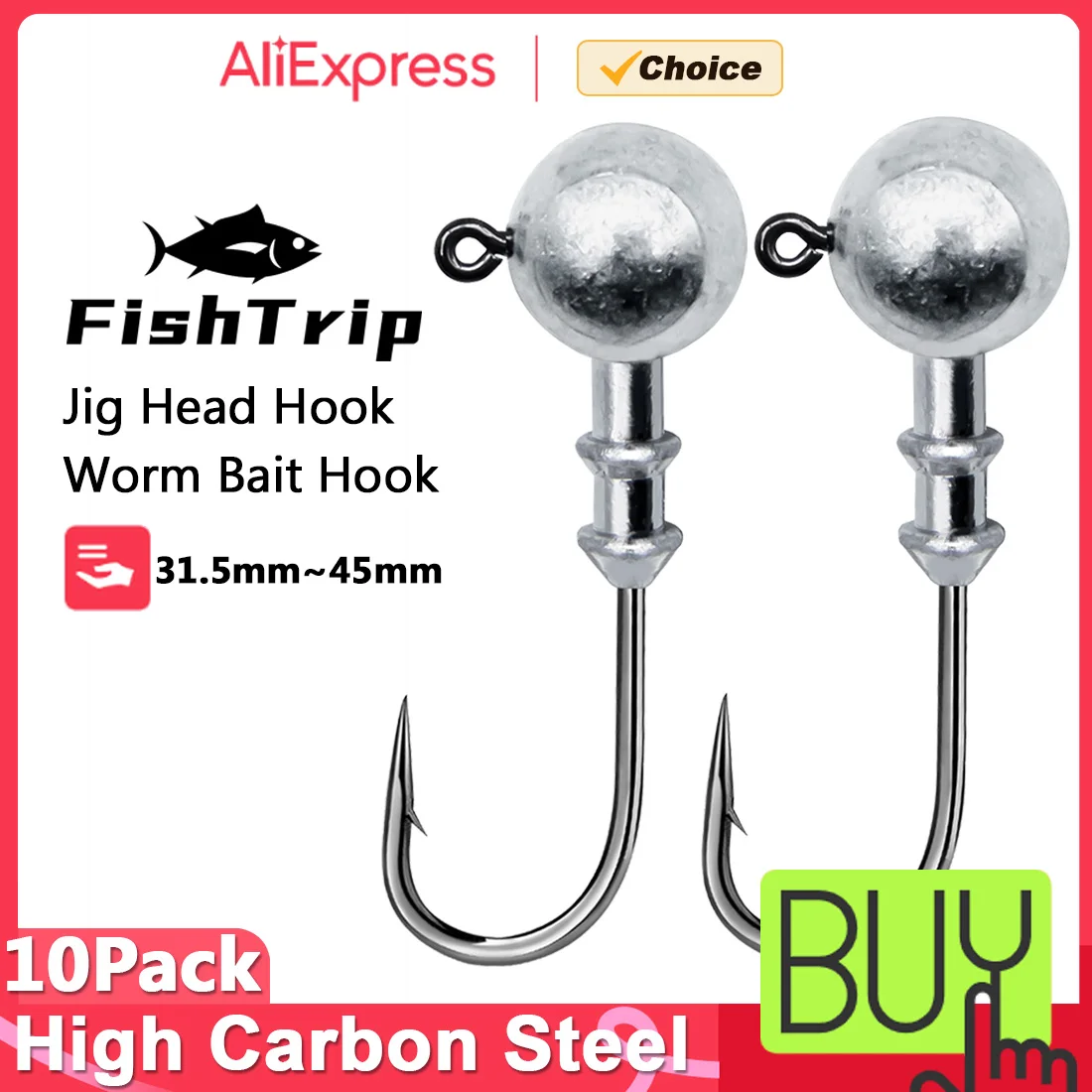 FishTrip 10 Stück Kurbel-Jig-Kopfhaken, 3,5 g ~ 14 g, weicher Kunststoff, Angelhaken, Köder, harter Köder, weicher Wurm, Jig-Haken für Süßwasser, Salzwasser