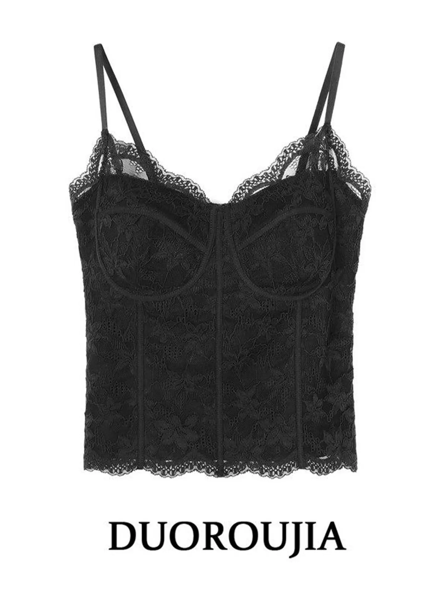 

plus Size Korean Style Lace Cup Tank Top Women Spring Fishbone Slimming Strap up Top Sexy Pure Desire DUOR