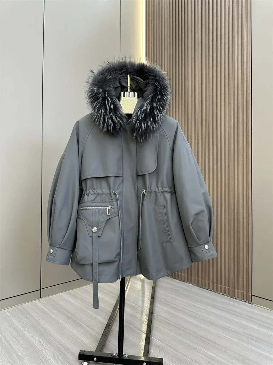 2023 Winter New Mid-Length Large Wool Plush Coat Women Thickened Warm Snow Wear Detachable Rex Rabbit Fur Liner Real Furry Coats