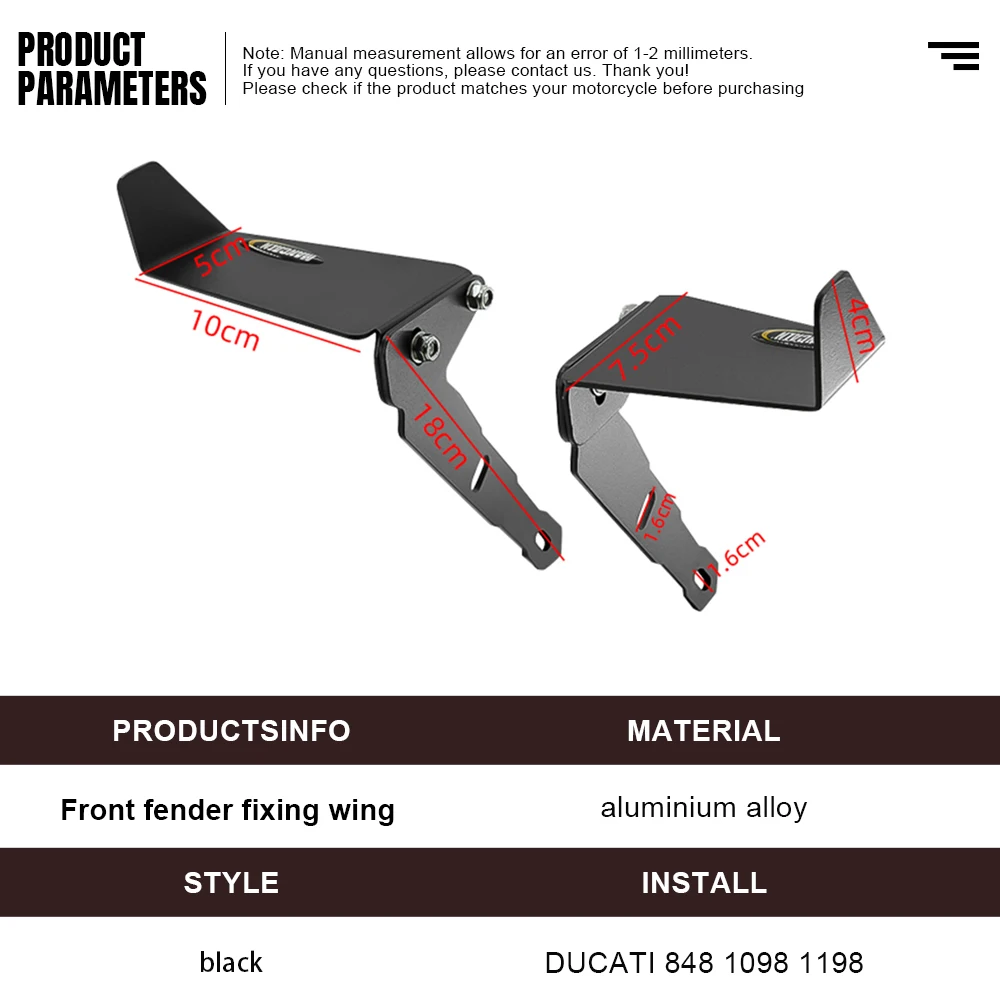 Guardabarros delantero ajustable modificado para moto, alerón decorativo para DUCATI 848, 1098, 1198, EVO S/R, ala fija, 2007-2013