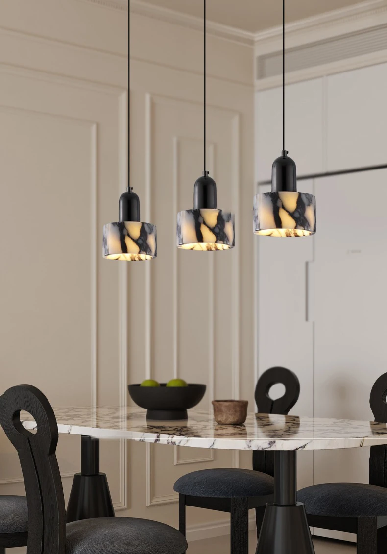 Art Pendant Light Natural Stone Marble E27 Bulb