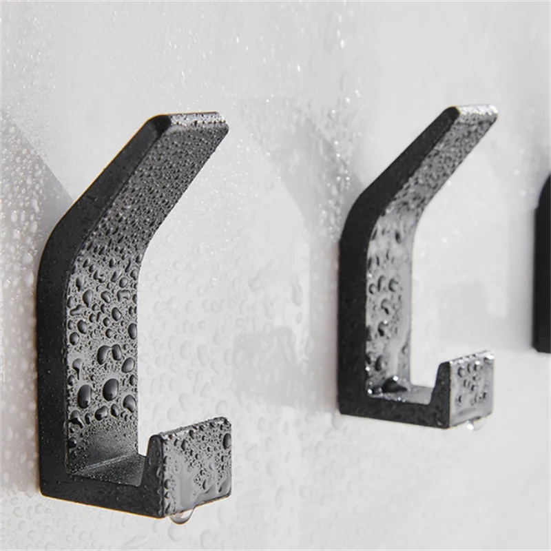 Aluminum Alloy Black Robe Hook Wall Hook Towel Hook Self Adhesive Rustproof Hook Hanger For Bathroom Kitchen Hardware