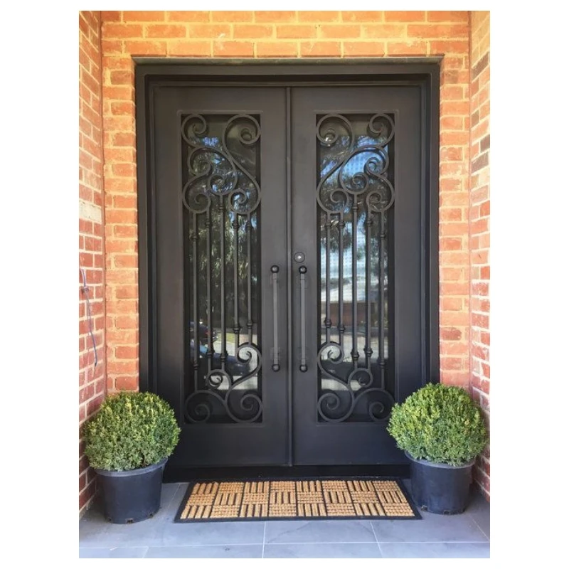 

Iron Door Customized Size Square Top Design Pictures Forged Iron Double Front Doors Wrought Iron Door For Home Entry