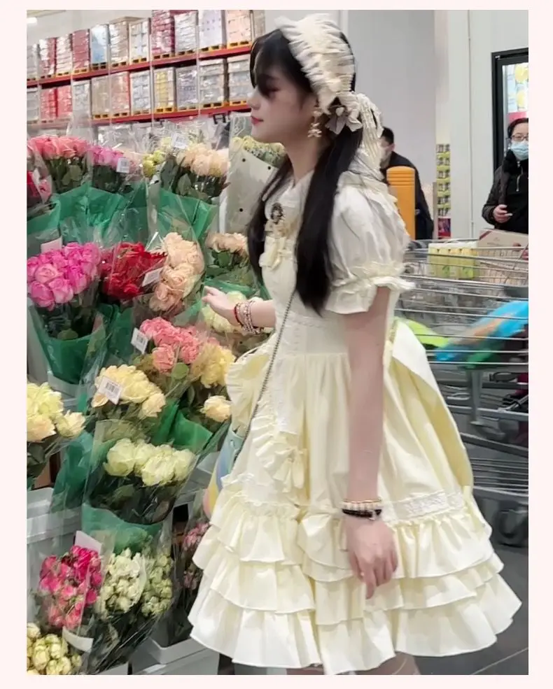 Bow Princess Patchwork Panekked Women Mujer Short Lace Up Spice Girls Cake Vestidos Fairycore Harajuku Japanese Soft Dresses