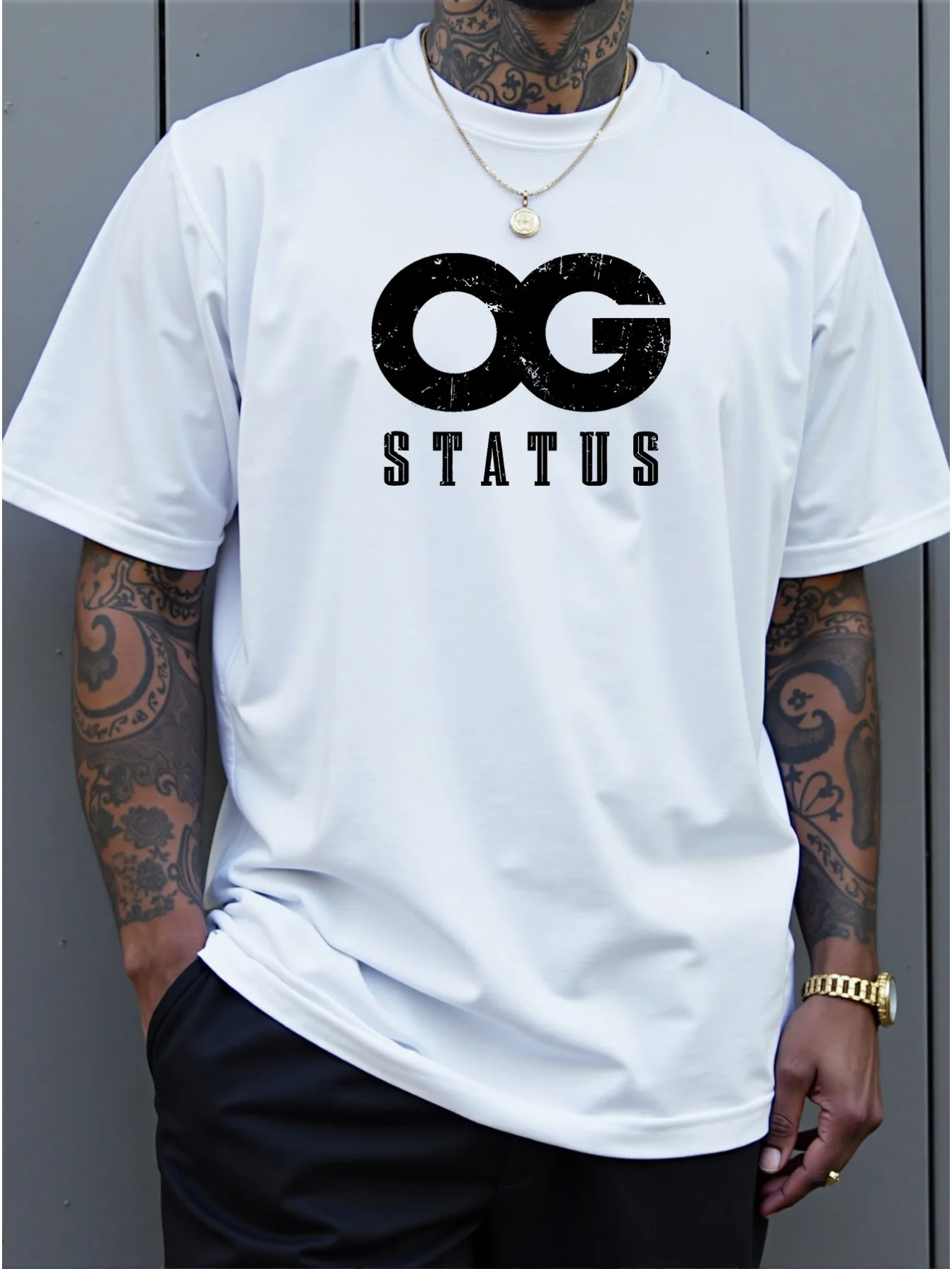 Men'S 'OG Status' Graphic T-Shirt - Casual Orange Crew Neck, Striking White Letters, Short Sleeve, Summer Fashion, Casual Wear Bold Letter Shirt Comfortable Style, Large Size, Plus Size
