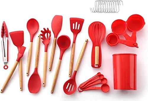 Mixa Heat Resistant Fireproof Non-stick 33 Piece Silicone Spatula Kitchen Set Red