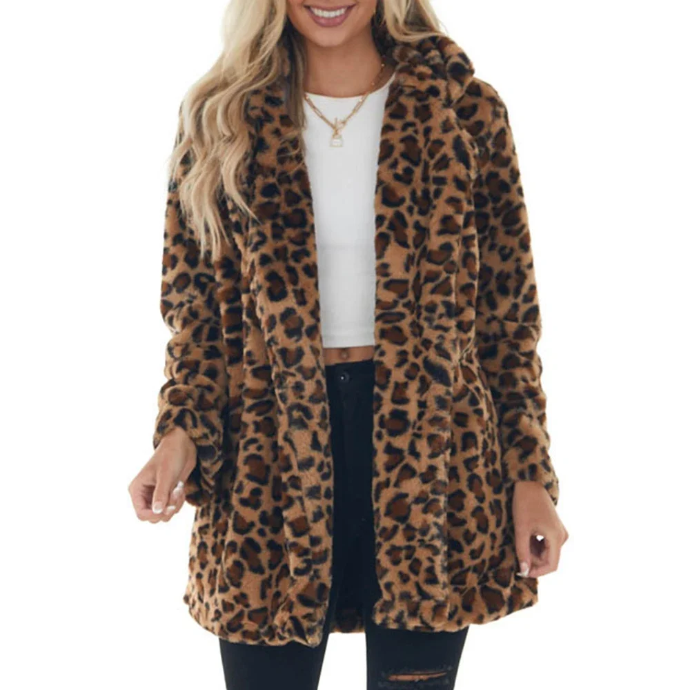 

CPSYMYM Women's Coats Autumn Winter Decent Wild Leopard Print Long Sleeve Lapel Fashion Long Coats