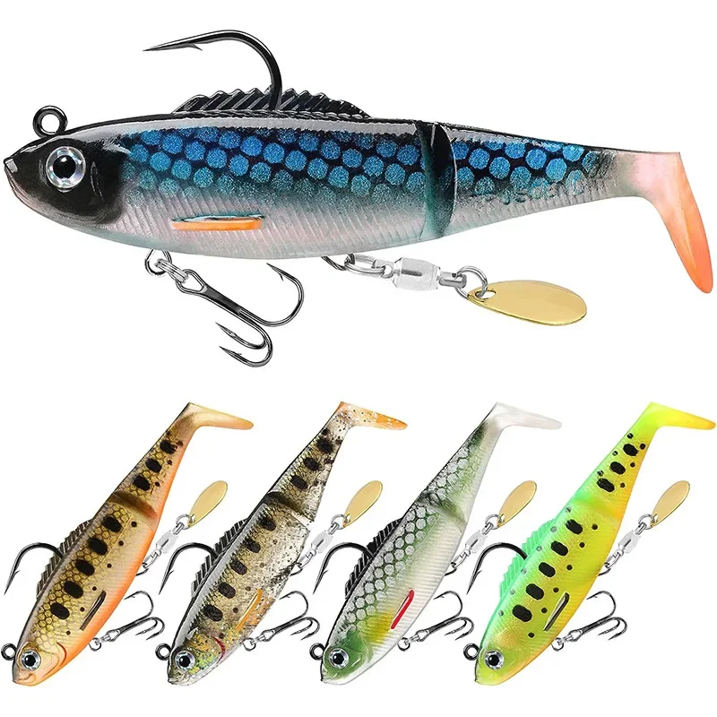 

5Pcs 70MM 9G wrapped lead fish Rotating sequin bait shoft baits Black fish crooked mouth Submerged T-tail soft bait Double hook