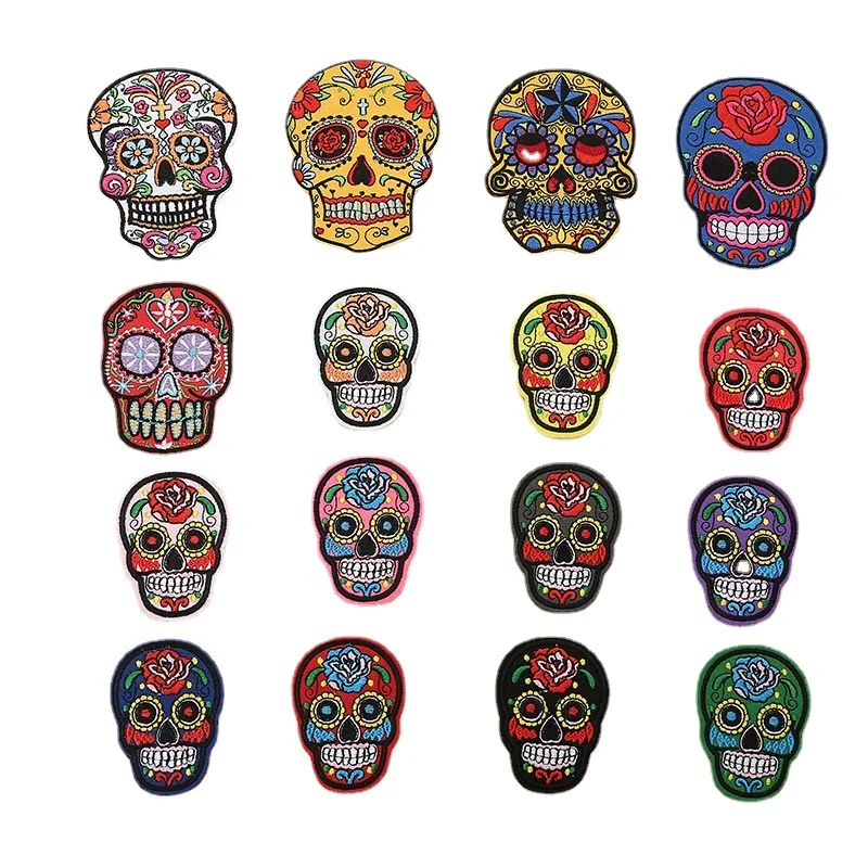 Sugar Skull Patch Mexico Day of the Dead Patches Sewing Embroidered Applique for Jacket Stickers Badge DIY Apparel Accessories