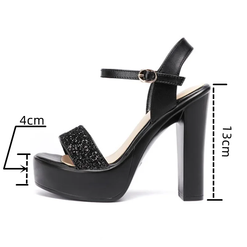 8 10 13cm Small Size 32-43 Bling Silver Wedding Shoes Bride Platform Sandals Summer 2024 Block High Heels Sandals Party Model