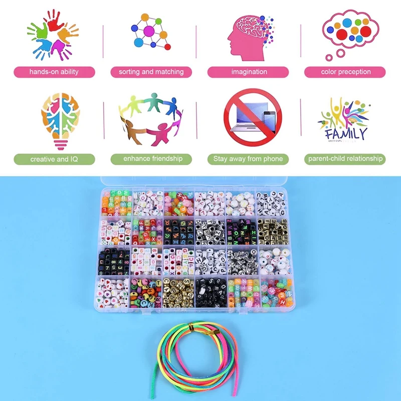 Huruf Inggris manik-manik akrilik persegi datar alfabet manik jimat gelang kalung untuk membuat perhiasan DIY Set