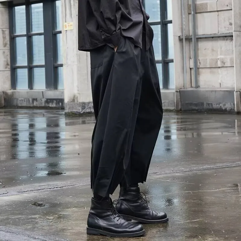 

New Trouser Men's Design New Dark Leg Drape Hip-Hop Japanese Loose Casual Nine Point Wide Leg Pants