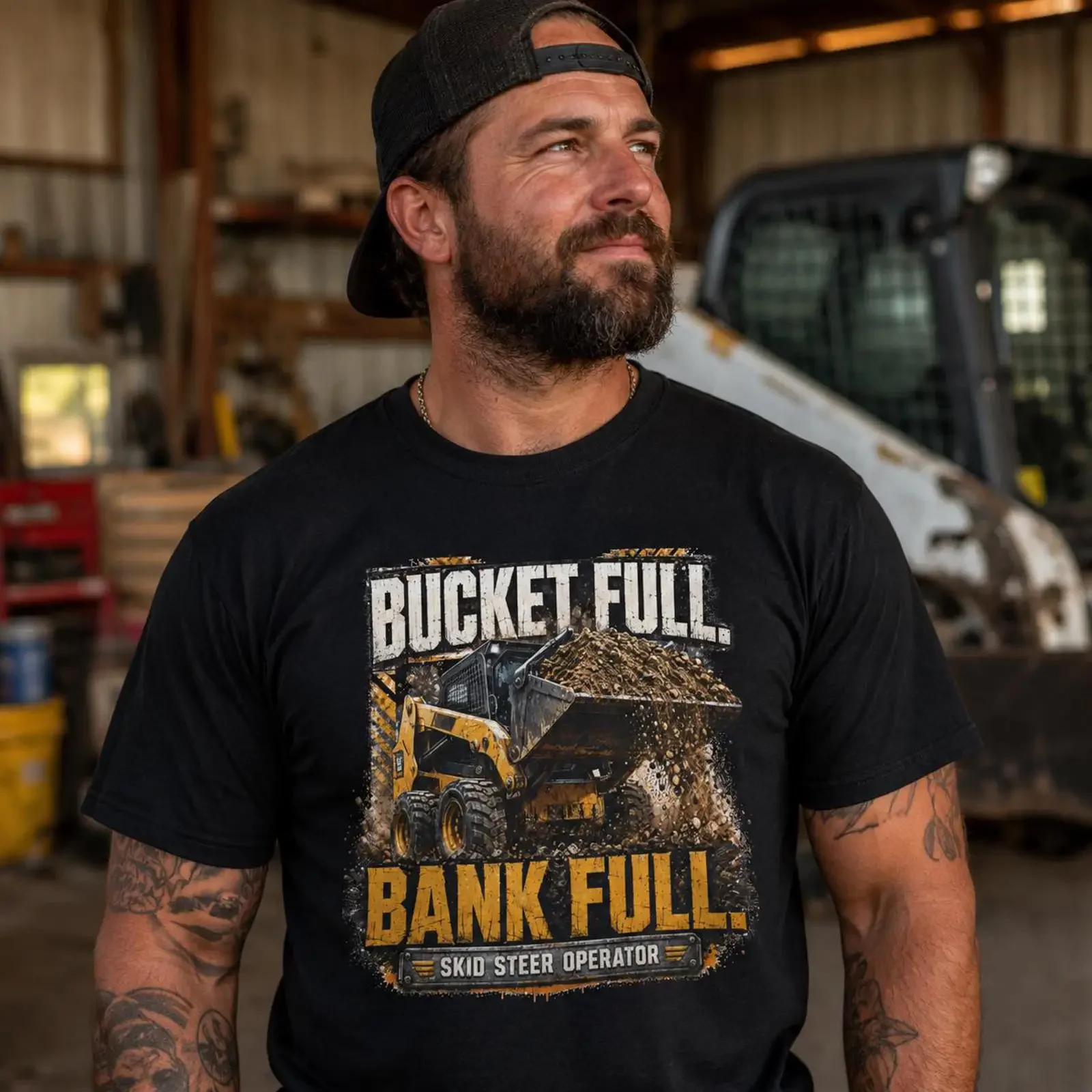 Bucket Full Bank Skid Steer Operator T Shirt Heavy Equipment Construction Worker Blue Collar  vintage Washed graphic streetwear