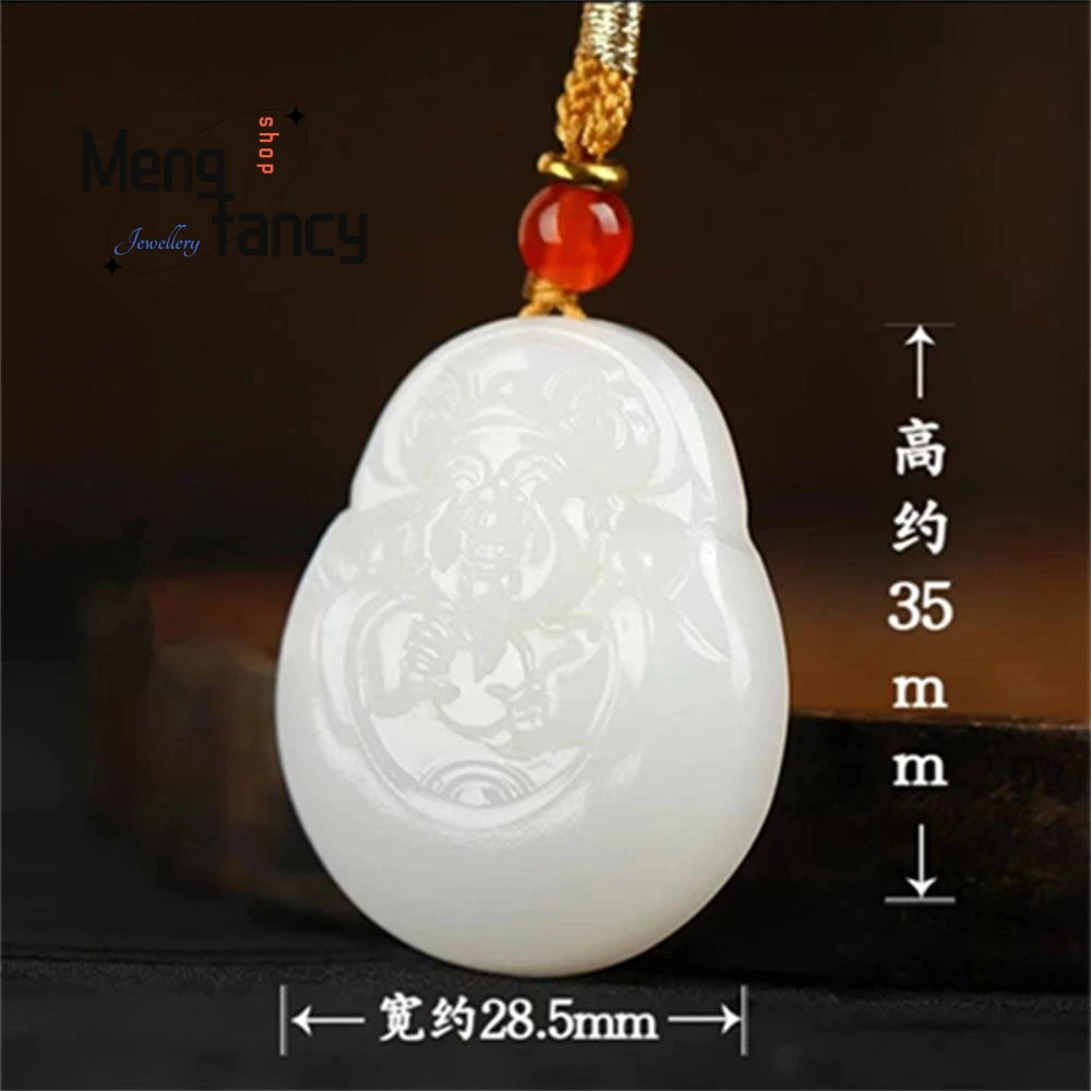 Natural Hetian White Green Jade God of Fortune Pendant Exquisite Elegant Simple High-grade Fashion Jewelry Mascots Holiday Gifts