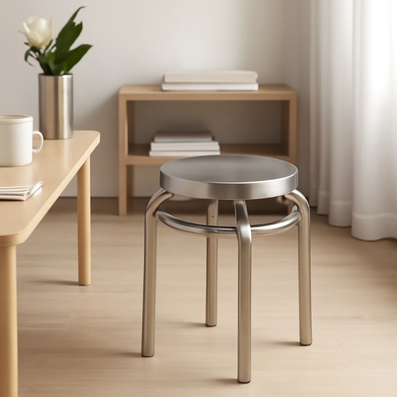 

Modern Stainless Steel Bar Stool Minimalist Round Chair Portable Folding Seat Scandinavian Stackable Stool for Home Office