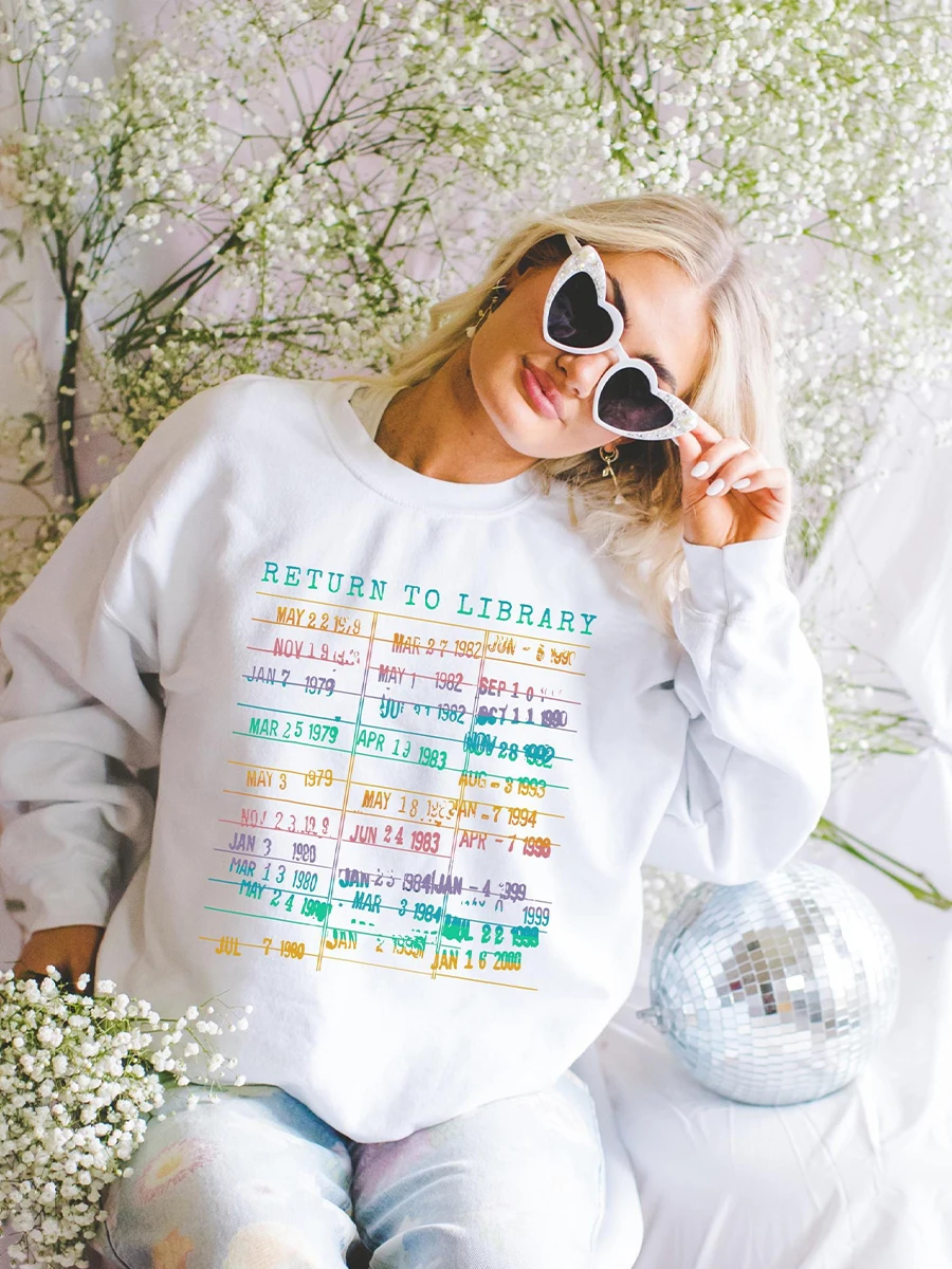 Return to Library Sweater Vintage Library Card Book Due Date Unisex Sweatshit Librarian English Bookish Sweatshirt Streetwear