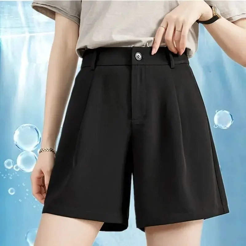 

Shorts Women Wear Loose Waist Tight Waist High Thin Loose Straight Leisure A -line Wide -legged Female Three -point Pants S604