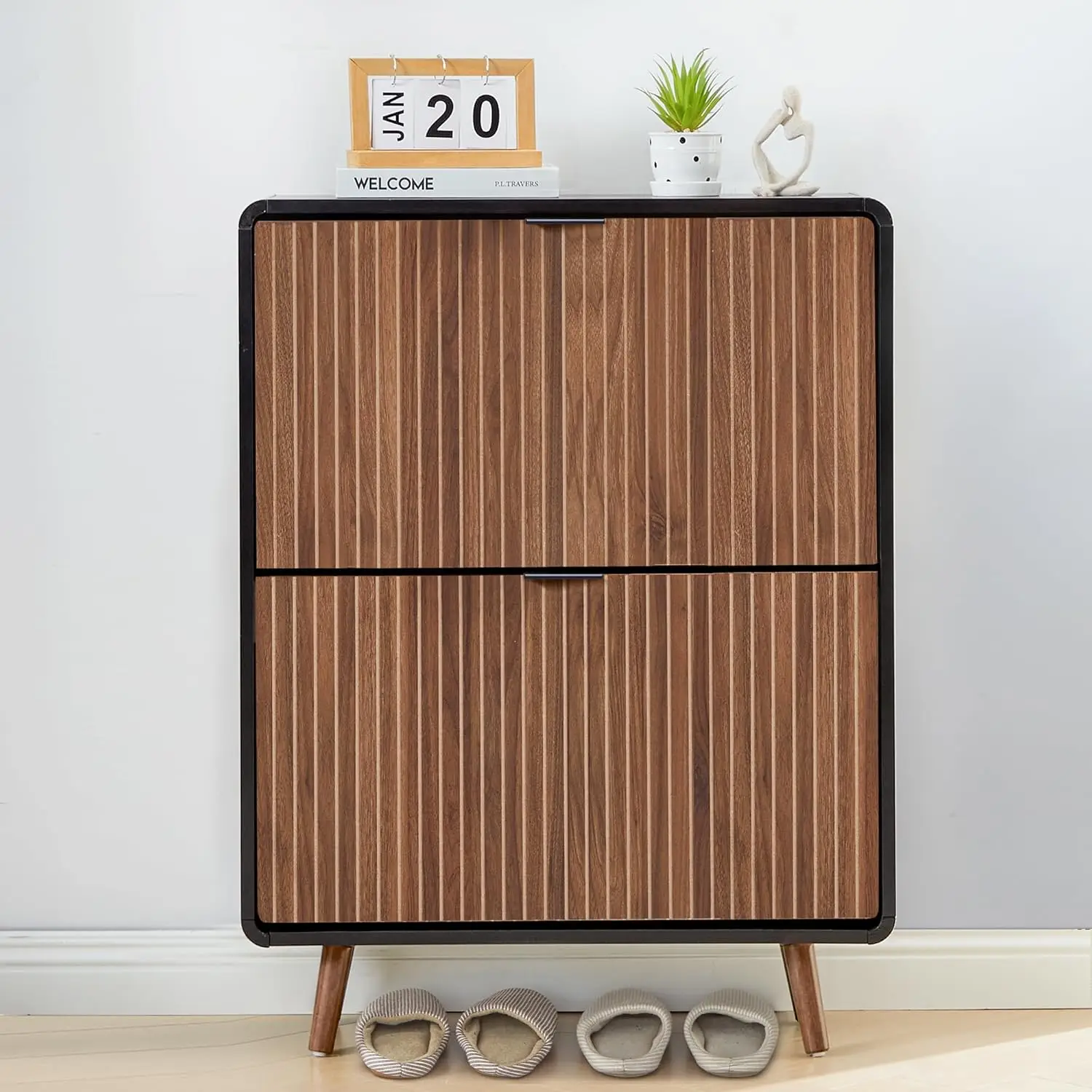 

Fluted Shoe Cabinet Storage For Entryway,Slim Shoe Cabinet With 2 Flip Drawers, Narrow Shoes Rack Organizer (All, Customized