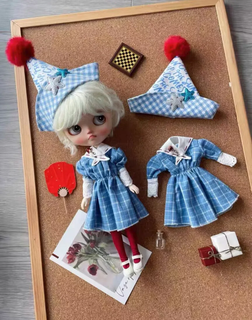 2025 블라이스 블루 원피스, 로즈 칼라, 작은 모자 1/6, 30cm, Azone, Pullip,Ob22, 24/26, Licca에 적합, 3 개