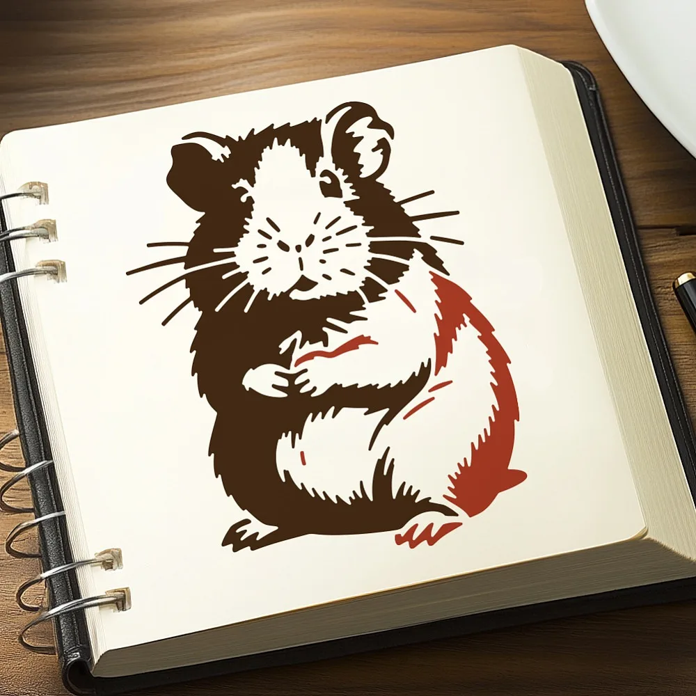 4 Pcs Guinea Pig Stencils Cute Animal Painting Stencil 7.8×7.8 inch Realistic Guinea Pig Drawing Template with Paint Brush