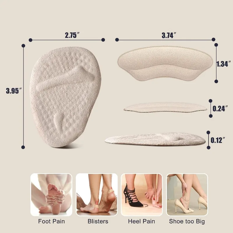 Metatarsal Pads, Ball of Foot Cushions, Heel Pads Inserts for Too Big Shoe Reduce Foot Pain No Slip Heel Grips Liners Shoe Pads