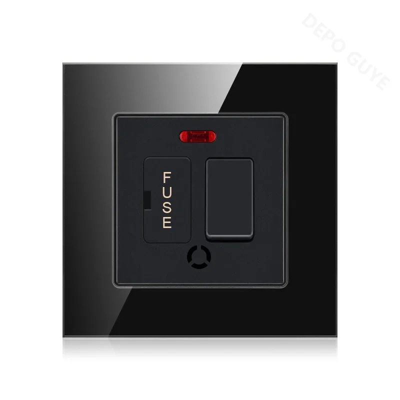 86 Type UK 13A Switch With Fuse Electrical Switch Light Spurs Neon Black White Grey Tempered glass Fuse 13A Wall Switch Panel