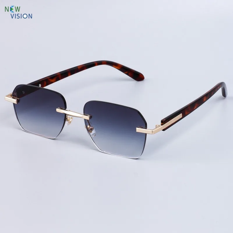 

2025 New Retro Men's Luxury Sunglasses High-end Frameless Metal Leg Polygonal Women's Fashion UV400 Gradient Gray Sun Glasses