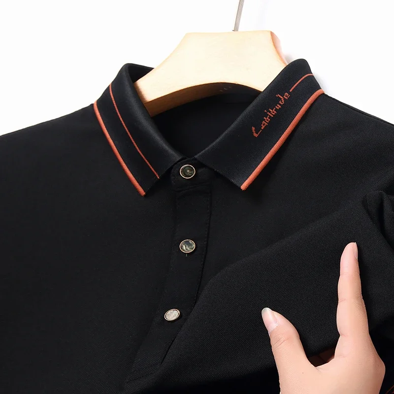 2024 Men\'s New Solid Color Cotton Business Casual Short sleeved POLO Shirt  Fashion Short sleeved Comfortable and Breathable Top