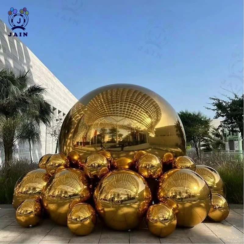 Gold Hanging Inflatable Mirror Balls, Big Bubble Balloon, PVC Decoration Ball for Events, Stage, Birthday Festival, 1Pc