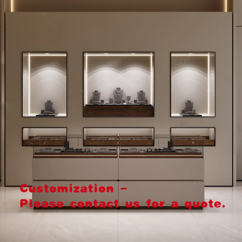 custom.Customized Boutique Jewelry Display Counter and Wall Cabinet Elegant Matte Jewelry Display Luxury Showroo