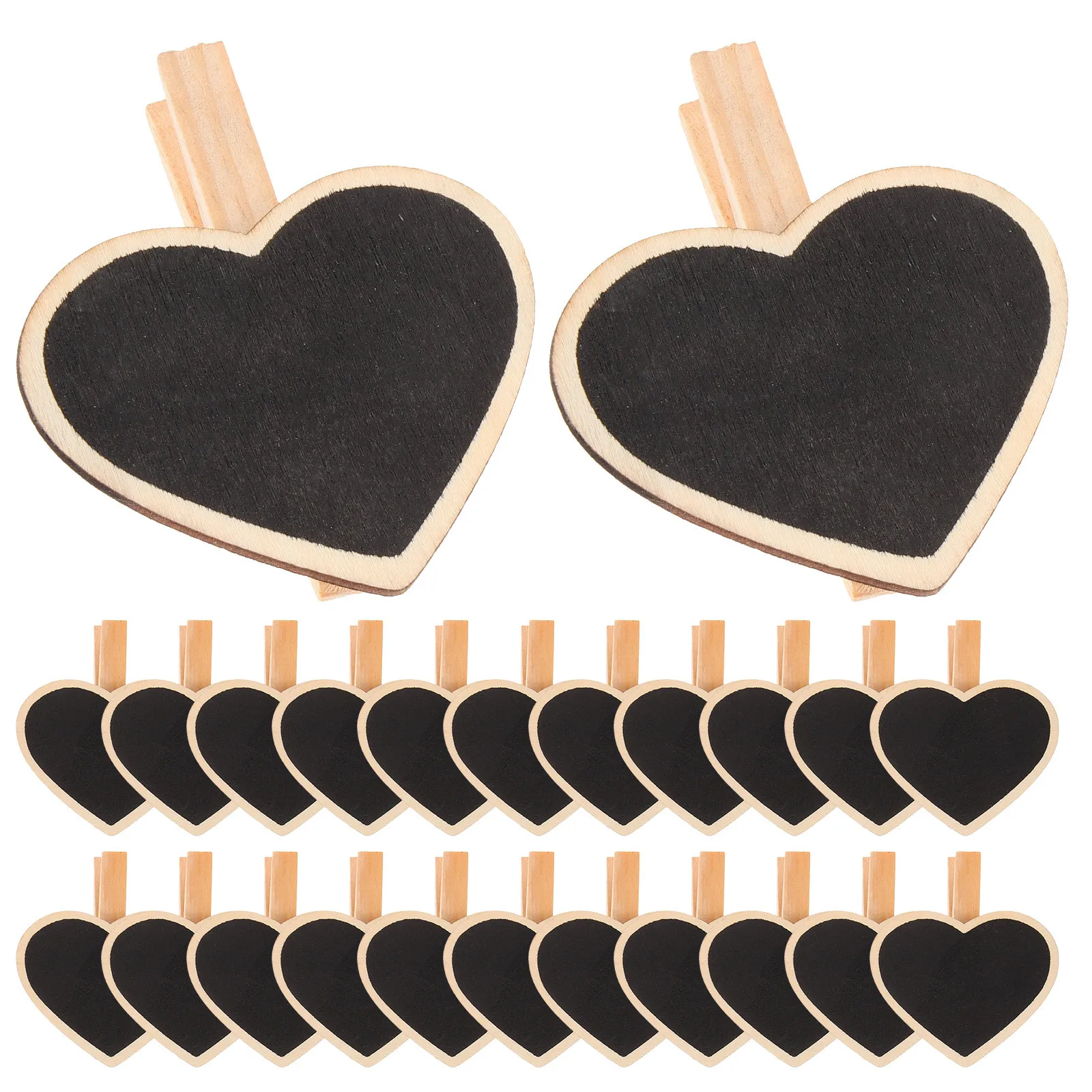 

24Pcs Blackboard Memo Clips Heart-Shaped Wooden Photo Clamps for Message Display Kitchen Food Label Note Boards Decor