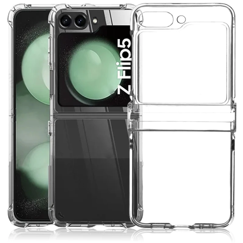 Flip5 Integrated Hinge Transparent PC Case For Samsung Galaxy Z Flip 5 5G Ultra Thin Shockproof Clear Back Cover Bumper Shell