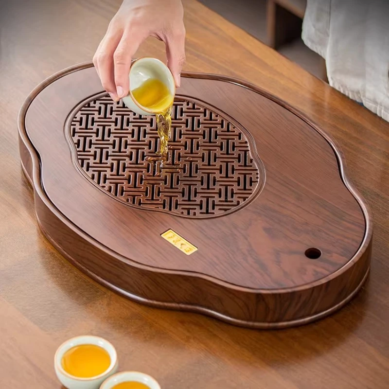 Oval Small Tea Tray Walnut Wood Bamboo Home Serving Tea Tray Drainage Living Room bandeja de bambu para cozinha Tea Supplies