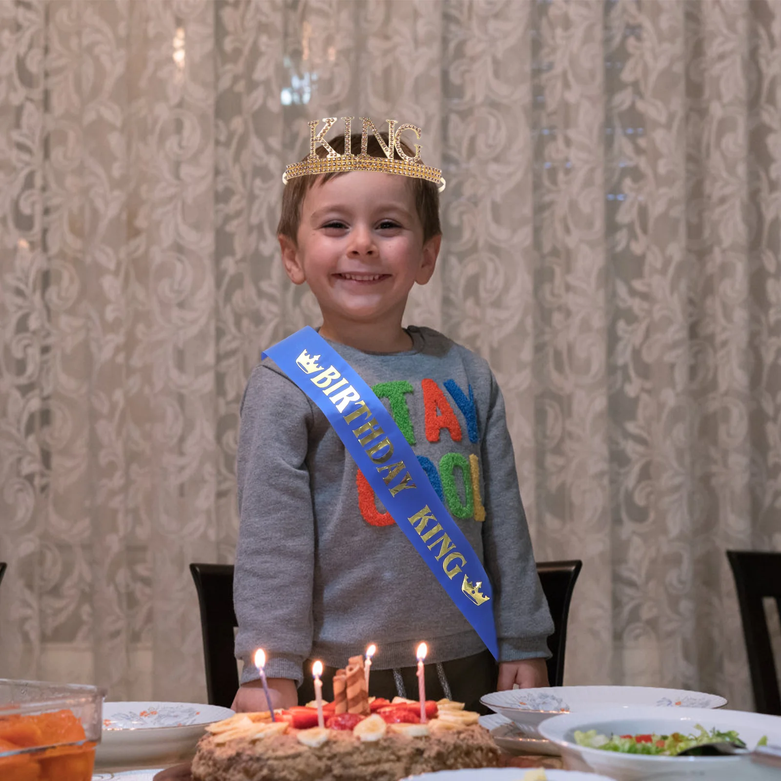 1 Satz 1 Set für Männer Strass König Geburtstag Party Dekorationen Glitzer Krone Prom Zubehör Kinder Krone Requisiten Haar Kostüm