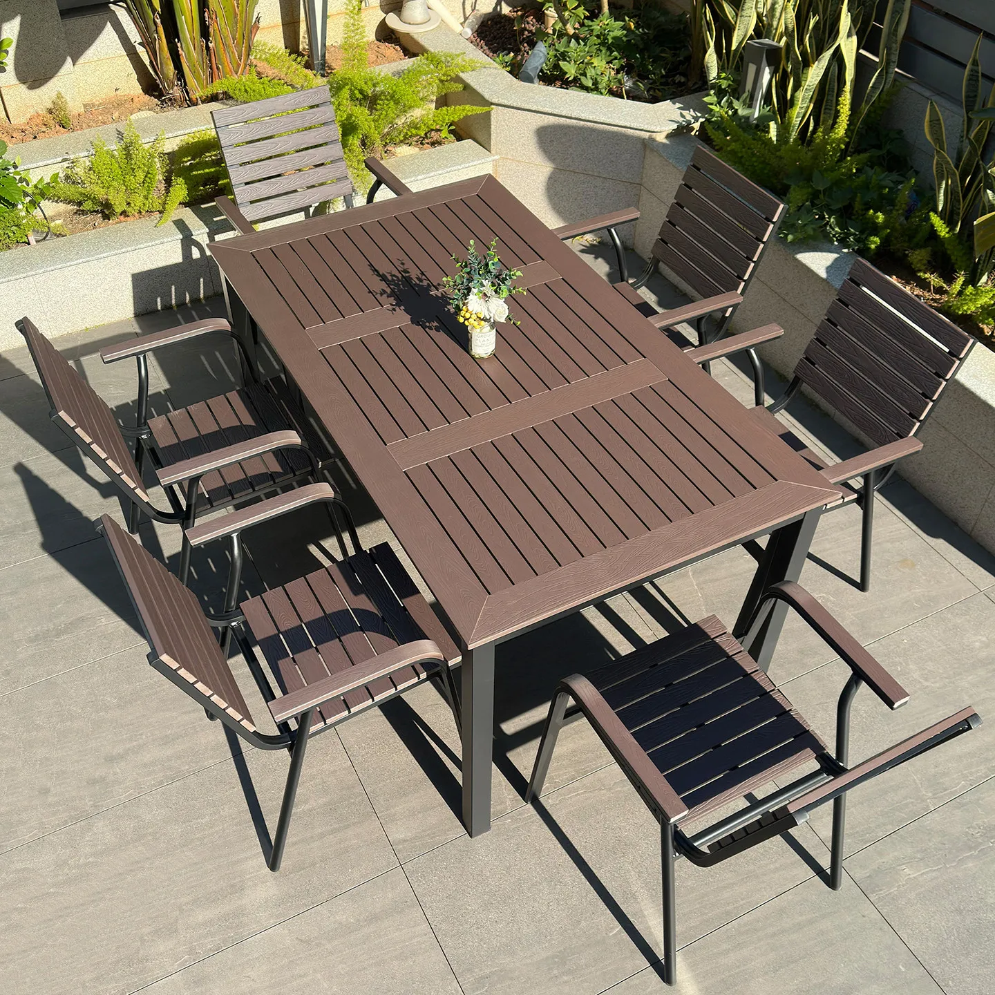 Table and chair combination villa balcony outdoor open-air garden outside leisure preservative wood dining table and chairs