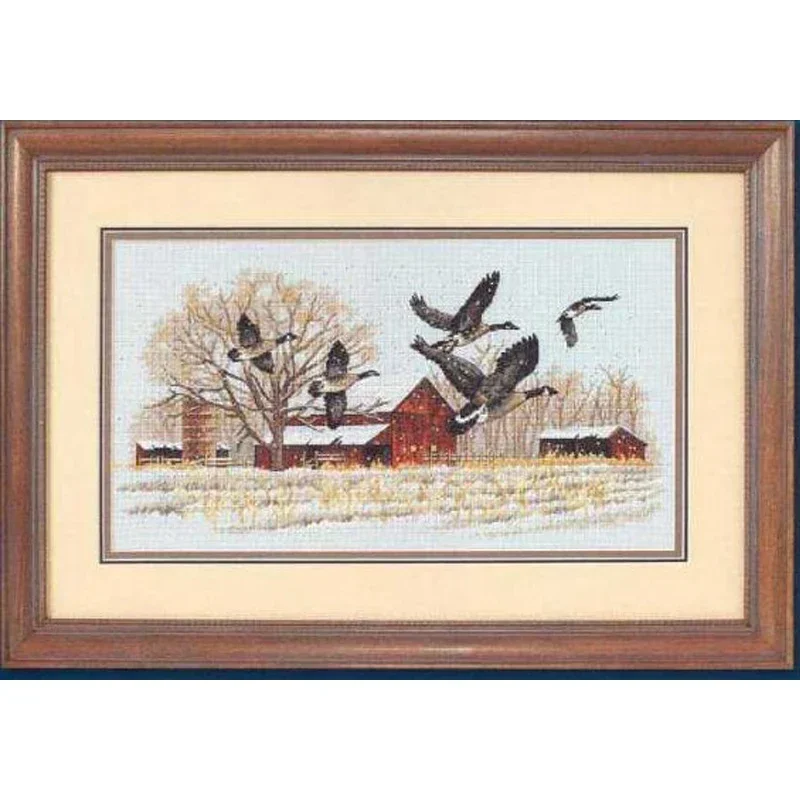 Amishop Top Quality Beautiful Lovely Counted Cross Stitch Kit Winter Geese Goose Bird Birds Dim 13732