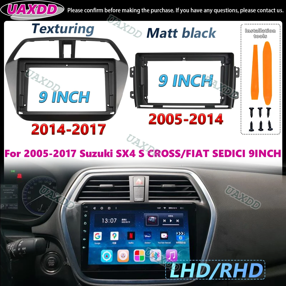UAXDD Frame Car for 2005-2017 Suzuki SX4 S Cross Fiat Sedici 9inch Android Kit Panel Center Fascia Cable Video Harness Adapter