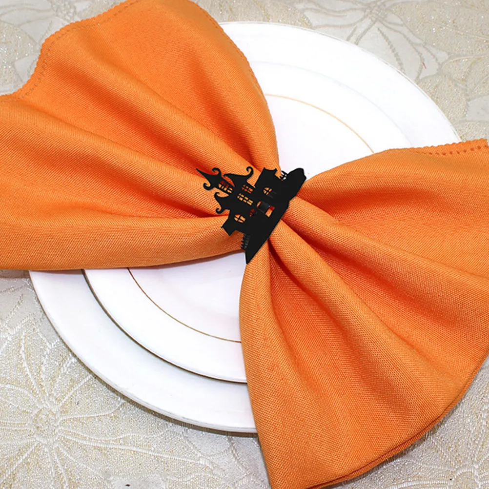 

4Pcs Halloween Castle Napkin Rings Metal Napkin Ring Holders for Party Wedding Celebration Decor Stylish Table Ornament