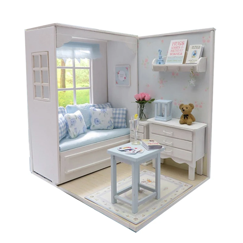 DIY Dollhouse Casa Miniature Furniture Kit Pink Princess House Model Assemble Toys for Children Girl Adult Birthday Gift