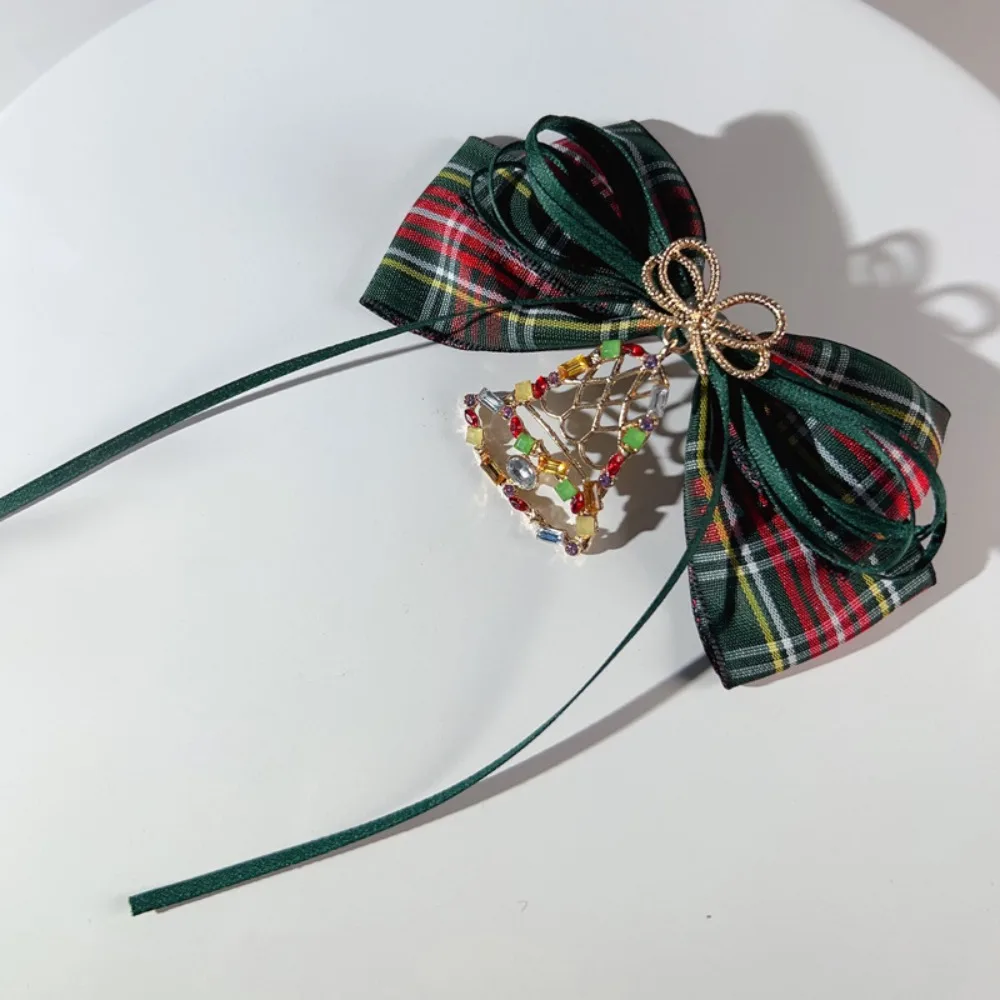 Vintage Christmas Shirt Bell Fashionable Plaid Ribbon Rhinestone Brooch Butterfly Tie Holiday Party Decoration Accessories