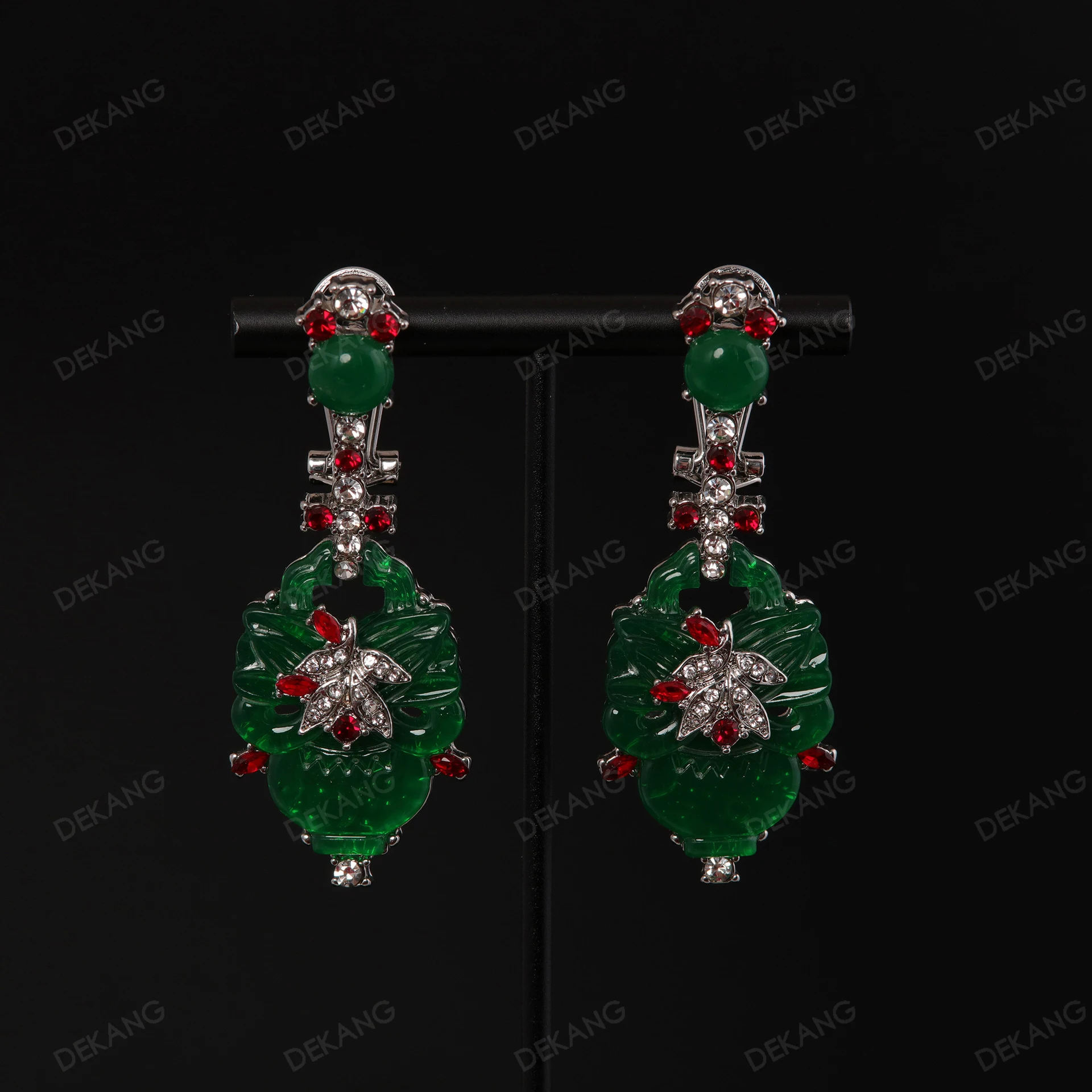 Copper Alloy New Chinese-Style Emerald Green Earrings