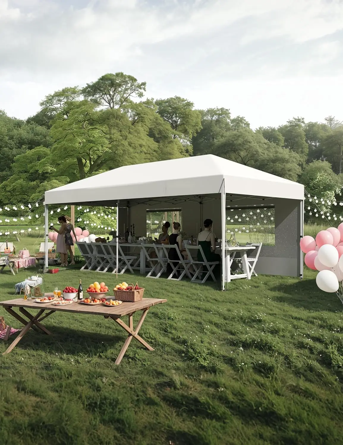 

10'x 20' Pop up Canopy Tent, Instant Easy Setup Commercial Canopy Tent with 2Pcs Sidewalls, 12 Stakes & 6 Sandbags