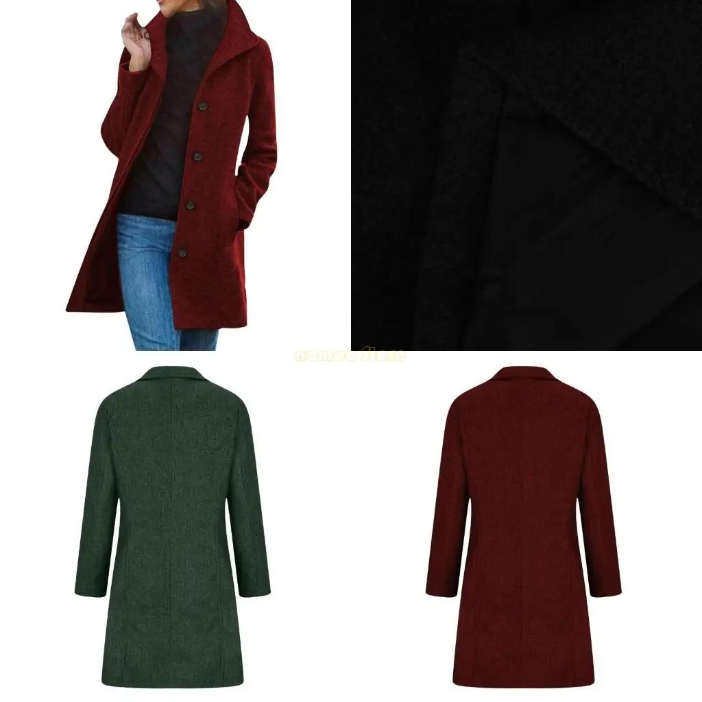 

31BF Women's Casual Thicken Wool Blend Stand Collar Single Breasted Pea Coat